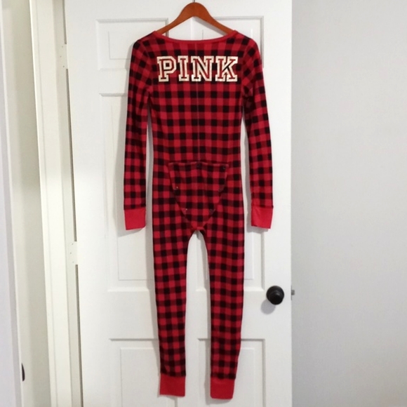 🆕️ 💋PINK VS💋 - Red/Black Plaid Pajama Lounge Onesie - Picture 3 of 15